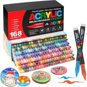 168 Couleurs Feutre AcryliqueStylos Acryliques À Pointe Pinceau Pour Le Coloriage AdulteAcrylic Paint Markers Pour ColoriageCal