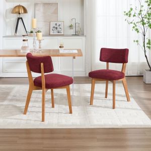 Chaise de salle &agrave; manger Rouge Vin style milieu du si&egrave;cle lot de 2 pieds en bois assise rembourr&eacute;e pour cuisine ou bureau