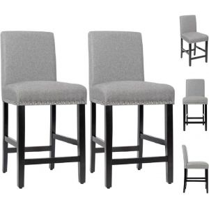 RELAX4LIFE Lot de 2 Tabouret de Bar Chaise de Salle à Manger avec Dossier Pieds en Bois d’Hévéa Massif Repose-Pieds Gris Foncé