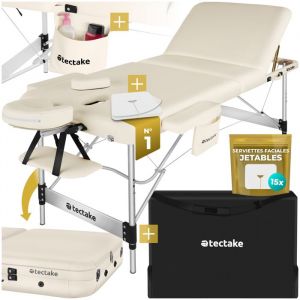 Table de massage - TECTAKE - Table de soin pliante 3 zones réglable en hauteur 78 cm de largeur - Beige