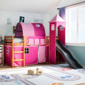 vidaXL Lit mezzanine enfants avec tour rose 90x190 cm bois pin massif lit mezzanine lit mezzanine avec échelle cadre de 3309172