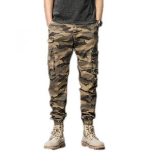 Pantalon Skinny Homme Cargo camouflage Multi-poche Coton Casual Loose Coupe Droite