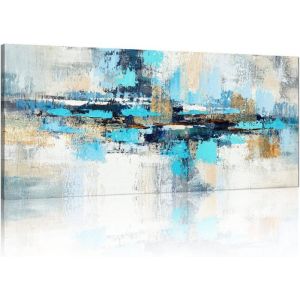 DIY Cadre en Bois Impression sur Toile Abstrait Gris Turquoise Bleu Peintures sur Toile Art Mural Grande Tableau Decoration