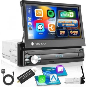 2G 64G Android13 Dab Autoradio Wireless Carplay 1 Din Avec Gps Écran Rétractable De 7Pouces Radio 1 Din Android Avec Navi