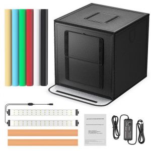 Studio Photo Box Portable52×51.5×51.5cm Boîte à Lumière Tente d’éclairage Shooting avec 84 LED LampesÉclairage Lightbox