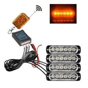 4 Feux de Pénétration dAvertissement LED Orange 12-24V Flash Télécommande