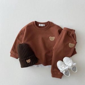 Ensemble de v&ecirc;tements dautomne pour b&eacute;b&eacute; fille et gar&ccedil;on 2 pi&egrave;ces sweat-shirt de sport pour enfant Non inclure un chapeau Marron