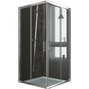 Cabine Paroi Douche 80x80 H185 Transparent 6mm - IDRALITE - Alabama - Portes Coulissantes - Aluminium