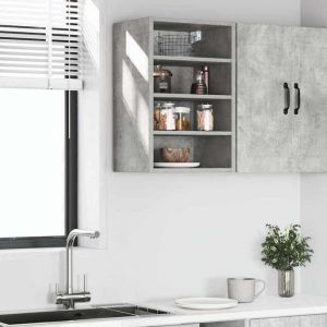 RemiseArmoire de rangement suspendue Pour cuisine - Meuble haut Riga gris b&eacute;ton 40 x 295 x 60 cm JILIMAISON2025 8847784