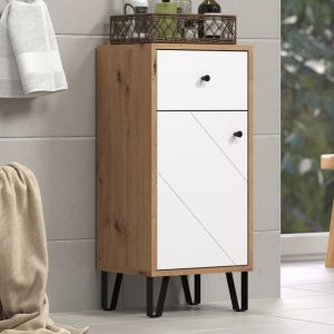 Meuble de salle de bain - rangement bas - Décor chêne et blanc -L36 x P29 x H79 cm - TOUCH