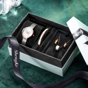 Coffret montre femme + collier + boucles doreilles + bracelets &ndash; simplicit&eacute; &eacute;l&eacute;gant bracelet en acier argent