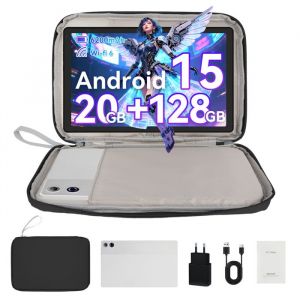 Tablette 10.4 Android 15 Google Play Store pr&eacute;install&eacute; 128Go ROM Wi-Fi 6 Bluetooth 5.3 inclut un sac de transport Argent