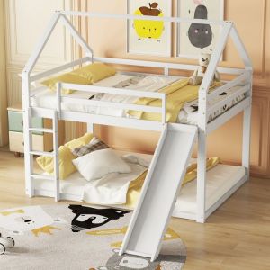 Lits Superposés Enfant - Toboggan Et Échelle - Pin Massif - 140 X 200 cm - Blanc - Sans Matelas