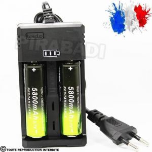 2 PILES ACCU RECHARGEABLE 18650 3.7v 5800mAh BATTERY BATTERIE + CHARGEUR RS-99 Réf: 5