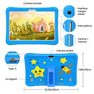 Tablette Enfants 10.1 Pouces - Android 10.1 Tablette - 6 Go RAM - 128 Go ROM - HD 1280 * 800 IPS Screen - Fonction GPS - Tablette