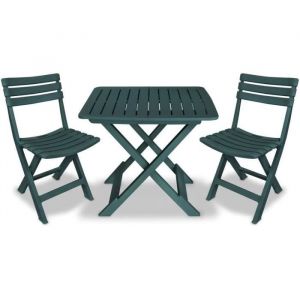 Ensemble de Bistro Pliable - Salon de Jardin - Table et Chaises &agrave; D&icirc;ner - Patio Ext&eacute;rieur Plastique - Vert