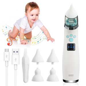 Mouche Bébé Électrique Aspirateur Nasal Bébé 3 Niveaux dAspiration 4 Têtes de Rechange avec Musique Apaisante