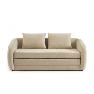 Canap&eacute; droit PAZ d&eacute;plimousse 2 places tissu chenille beige