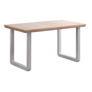 Table &agrave; manger rectangulaire extensible en bois coloris ch&ecirc;ne nordique pieds blanc - longueur140-220 x profondeur80 x hauteur77 cm