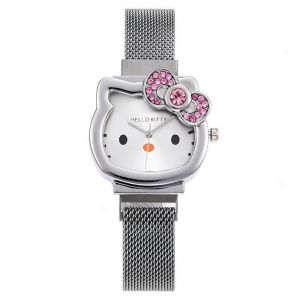 Montre - Femme - Enfant - Motif - Chat Hello Kitty - Acier Inoxydable - Cadran 32 mm - Bracelet 22 cm