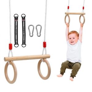 Balancoire Exterieur en Bois Anneau balancoire Anneaux Gymnastique Balançoire Trapeze pour Bebe Barre de Gymnastique max 50 kg
