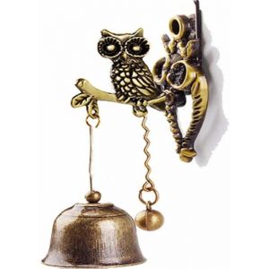 Cloche de porte en fonte avec hibou Cloche Feng Shui Cloche de porte Motif hibou pour d&eacute;coration Carillon archa&iuml;que Entr&eacute;e de jardi