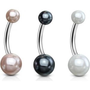 Lot 3 Piercings Nombril DEESSE Perle Nacr&eacute;e Ventre Boule Bijoux Acier Chirurgical Inoxydable Anti Allergique Banane LOVEPIERCING