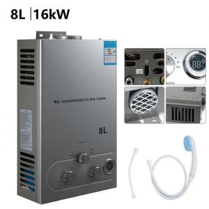 Chauffe-eau &agrave; Gaz Instantan&eacute; - Chauffe-Eau - 8L 16 kW - Temp&eacute;rature leau r&eacute;glable-inoxy Chauffe-eau Propane Sans R&eacute;servoir