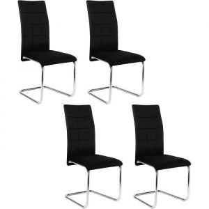 Chaises Salle à Manger Lot de 4 Chaise Pied Luge Rembourrée Epais Chaise Cantilever en Velours Noir E0AG0046-4