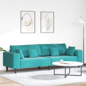Moderne Sofa de salon Canap&eacute; en velours - accoudoirs - avec coussin avec oreiller Turquoise 208 cm velours@FR(11969)