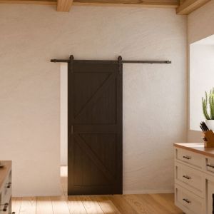 Porte coulissante intérieure en bois 90x215 cm Schulte porte de grange pleine chêne système ouvert noir oak noir