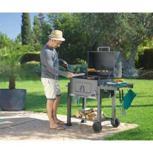 Barbecue à Charbon de Bois Fumoir Acier Inox YGONGMYL 3 en 1 - Grande Grille 55x36cm - Noir