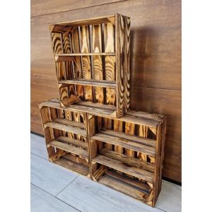 Caisse bois - PYXIDAS - &eacute;tag&egrave;re Courte - 50x40x15 cm - Lot de 3 - Effet br&ucirc;l&eacute;