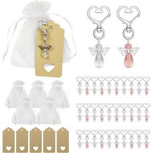 Cadeau bapt&ecirc;me mariage - DOK - 32 pi&egrave;ces - Pochette en organza - &Eacute;tiquettes papier kraft - Pendentif ange gardien