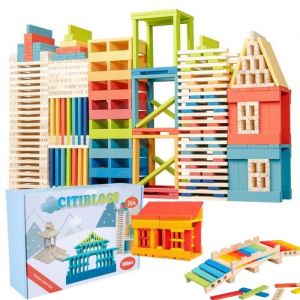 Jeu de construction - Jeu de Bloc en Bois - 100 pi&egrave;ces - Bois de h&ecirc;tre - &Agrave; partir de 3 ans