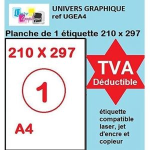 100 feuilles A4 papier adh&eacute;sif blanc &Eacute;tiquette autocollante 210 x 297 mm planche adh&eacute;sive permanente de 1 etiquette pour imprimante