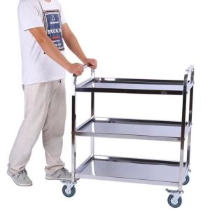 Chariot de service - avec 3 plateaux - acier inox 85 x 45x 90 cm