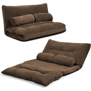 RELAX4LIFE Chauffeuse 2 Places Pliable en Velours C&ocirc;tel&eacute; R&eacute;glable &agrave; 6 Positions avec 2 Oreillers Housse Amovible Brun