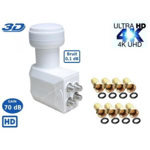 LNB Quad SR-4088 0.1dB High Gain 70 DB !! - Tête Parabole Universelle Compatible Full HD 4K TNTSATCanal+ Astra et FRANSAT+8 fiches F