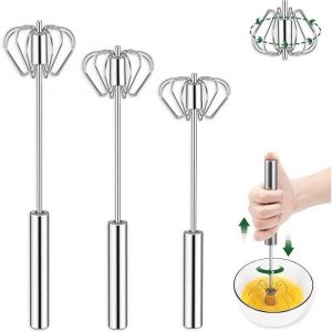 3 Pcs Fouet Semi-Automatique Acier Inoxydable Batteur à Oeufs Fouet Ballon Fouet Multifonctionnel Mélangeur Rotatif