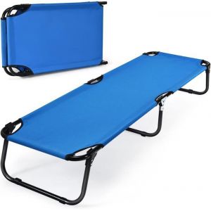 GOPLUS Lit de Camping Pliant Lit de Camp Portable de 191 cm avec Cadre en Acier Tissu Oxford Lit de Couchage ExtérieureBleu