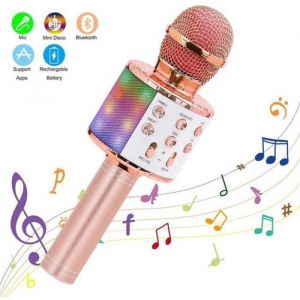 Microphone Karaoke Sans Fil Karaok&eacute; Microphone Bluetooth Portable pour Enfants/Adultes Chanter (Or rose)