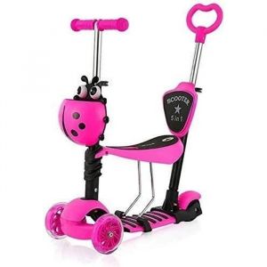 Trottinette avec Si&egrave;ge 5 en 1 pour 2 a 6 Ans Fille Rose - Trotinette 3 Roues Plateau Antid&eacute;rapant LED Roues Trotinette R&eacute;glable en