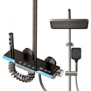 Colonne De Douche Thermostatique Syst&egrave;Me De Douche Mural &agrave; Cl&eacute; De Piano &agrave; Affichage Num&eacute;Rique LED &agrave; 4 Fonctions Avec Douchette