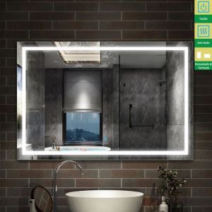 Miroir Salle de bain 120 x 80cm - Anti-buée -Interrupteur Tactile Miroir Grand Miroir mural Rectangulaire 4mm 24W BLANC