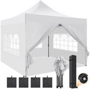 Tonnelle 3x3m Tonnelle Pliante de Jardin imperméable avec 4 côtés - Barnum Pliable Pavillon extérieur - Blanc
