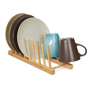 Relaxdays Égouttoir pour 8 assiettes planches à découpées support à couvercles vaisselle range-planche en bambou