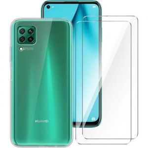 Coque pour Huawei P40 lite 6.4 + 2 Pack Verre trempé Protection écran Souple Etui Transparente Silicone TPU Bumper Housse