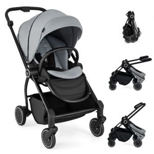 LIFEZEAL Poussette Canne Pliable Bébé 0-36 mois Dossier Réglable Siège Réversible Harnais de Sécurité Roues Universelles Gris