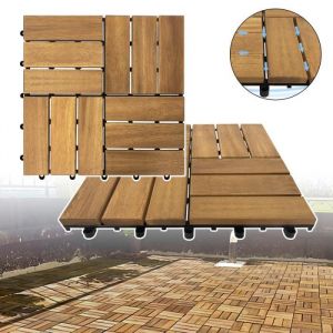 YUENFONG Caillebotis exterieur de sol en bois de Terrasse Caillebotis Bois Exterieur pour terrasse balcon 30 x 30 cm - 11 Pi&egrave;ces